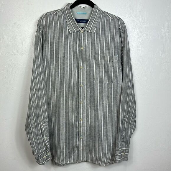 Tommy Bahama Linen Striped Long Sleeve Button Down Shirt Size XL - Picture 1 of 10